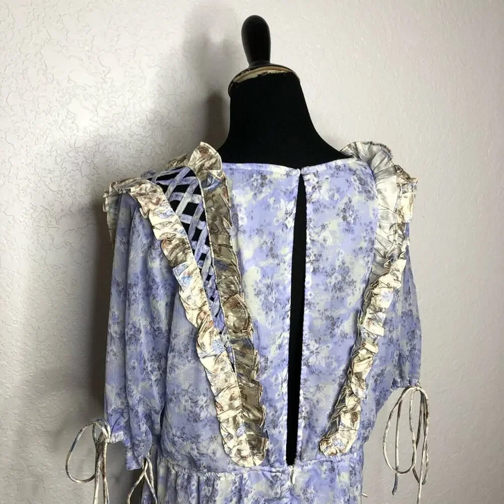 ASOS Design purple white gold floral cottagecore prairie midi dress size 14 NWT